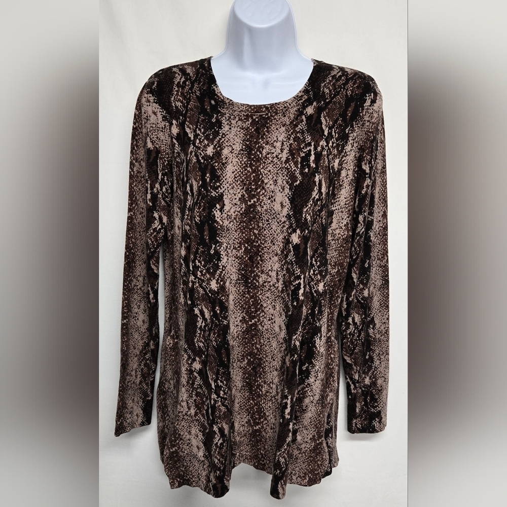 Boston Proper S Stretch Knit Pullover Sweater Long Sleeve Animal Print Vent Slit